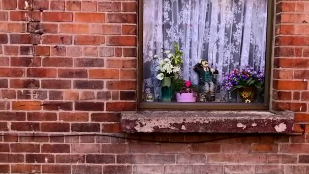 Okno Ścianie Cegieł Kopenhadze Małym Posągiem Rybaka — Wideo stockowe