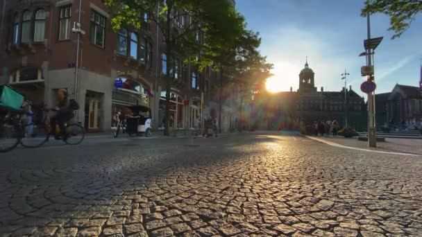 Vélo Dans Centre Amsterdam Coucher Soleil — Video