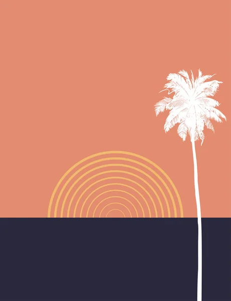 Diseño Póster Abstracto Con Una Silueta Palmera Dibujada Mano Atardecer — Archivo Imágenes Vectoriales