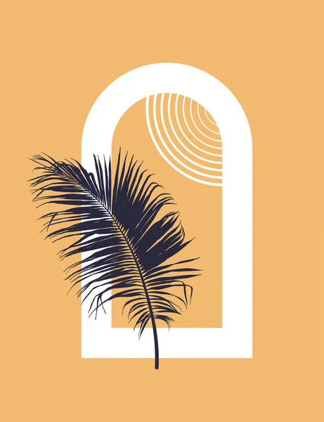 Diseño Póster Minimalista Abstracto Con Una Silueta Hoja Palmera Incompleta — Archivo Imágenes Vectoriales