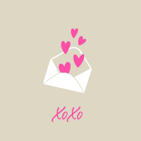 Lettre Amour Avec Des Cœurs Enveloppe Avec Texte Xoxo Carte — Image vectorielle