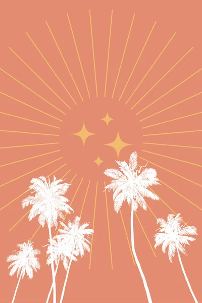 Cartel Tropical Colores Cálidos Boho Sol Abstracto Geométrico Estrellas Silueta — Vector de stock