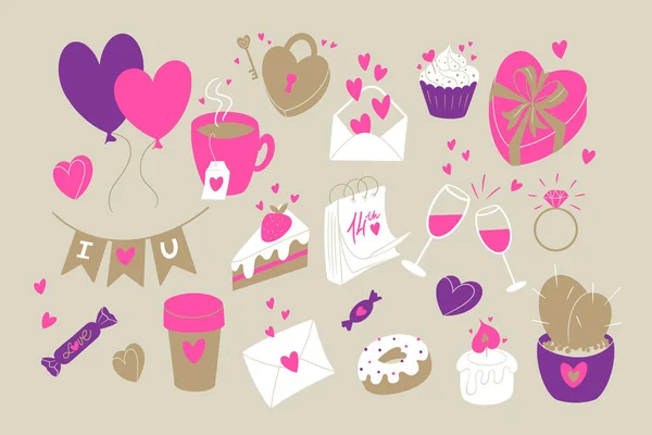 Indsamling Søde Illustrationer Til Valentinsdag Kort Design Hjerte Balloner Hjerte – Stock-vektor