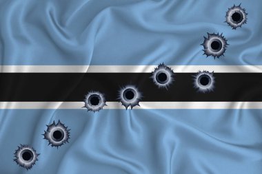 Botswana flag Close-up shot on waving background texture with bullet holes. The concept of design solutions. 3d rendering