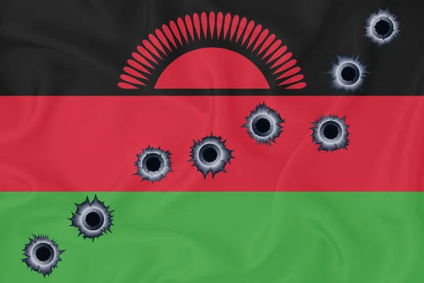 Malawi Flag Close Shot Waving Background Texture Bullet Holes Concept — Stock Fotó