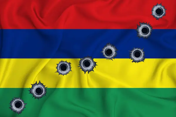 Mauritius Flag Close Shot Waving Background Texture Bullet Holes Concept — Fotografia de Stock