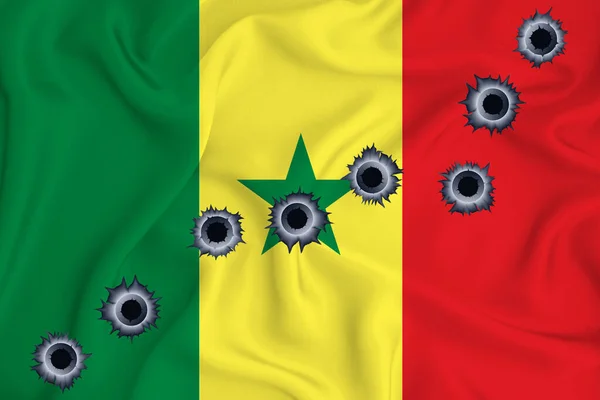 Senegal Flag Close Shot Waving Background Texture Bullet Holes Concept — Stok fotoğraf