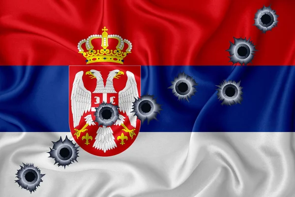 Bandera Serbia Primer Plano Sobre Textura Fondo Ondulante Con Agujeros — Foto de Stock
