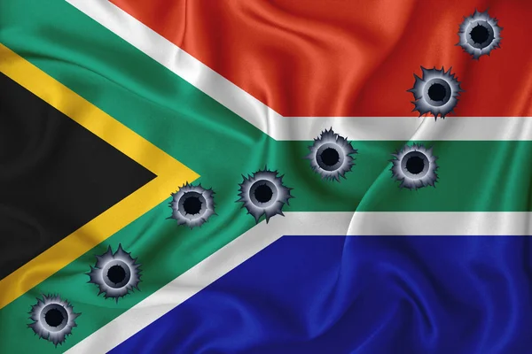 South Africa Flag Close Shot Waving Background Texture Bullet Holes —  Fotos de Stock