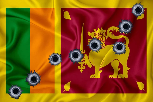 Sri Lanka Flag Close Shot Waving Background Texture Bullet Holes — Stock fotografie