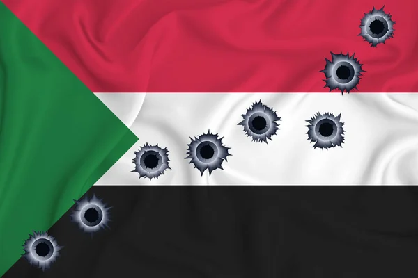 Sudan Flag Close Shot Waving Background Texture Bullet Holes Concept — Photo