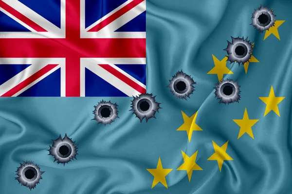 Tuvalu Flag Close Shot Waving Background Texture Bullet Holes Concept — 图库照片