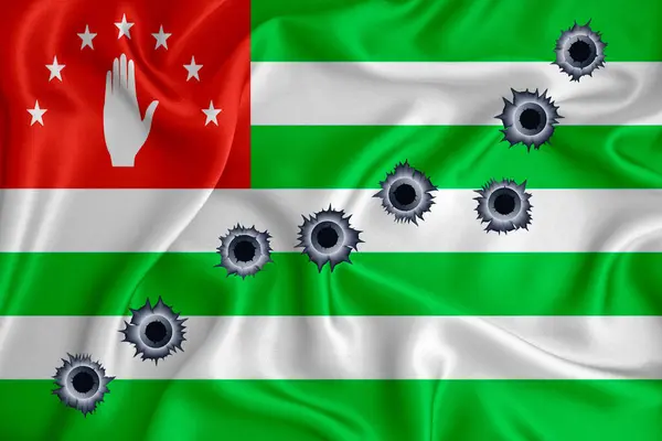Abkhazia Flag Close Shot Waving Background Texture Bullet Holes Concept — Stock Fotó