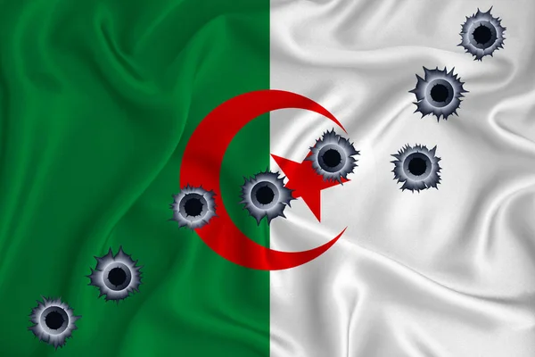Σημαία Αλγερίας Κοντινό Πλάνο Για Κυματισμό Υφής Φόντου Τρύπες Από — Φωτογραφία Αρχείου
