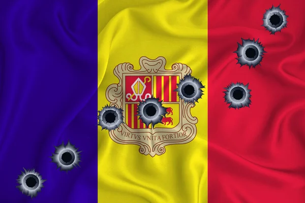 Andora Flag Close Shot Waving Background Texture Bullet Holes Concept — стоковое фото