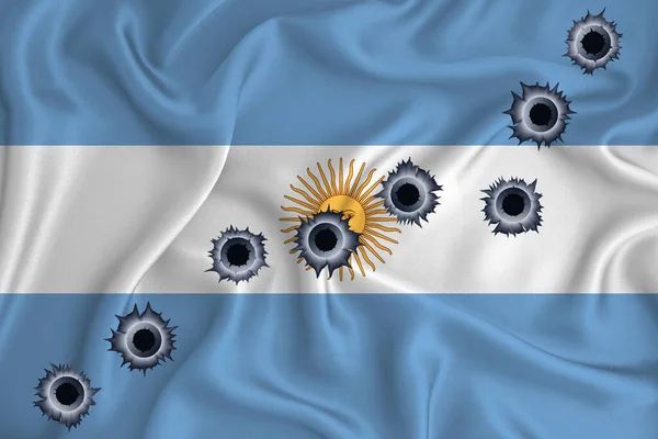 Argentina Flag Close Shot Waving Background Texture Bullet Holes Concept — 스톡 사진