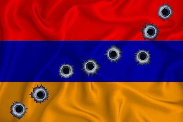 Armenia Flag Close Shot Waving Background Texture Bullet Holes Concept — Stok fotoğraf