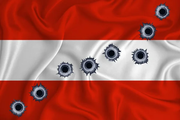 Austria Flag Close Shot Waving Background Texture Bullet Holes Concept — стокове фото