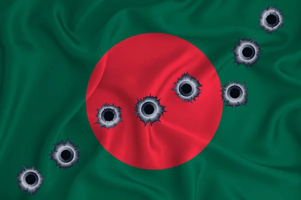 Bangladesh Flag Close Shot Waving Background Texture Bullet Holes Concept — Stock Fotó
