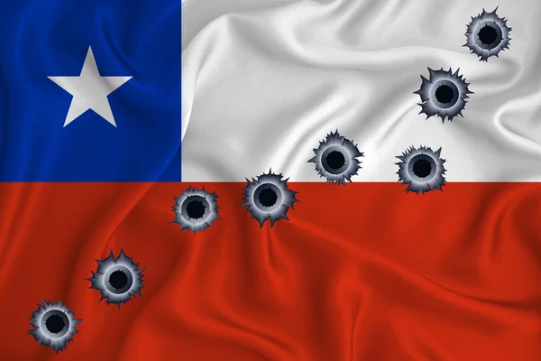 Chile Flag Close Shot Waving Background Texture Bullet Holes Concept —  Fotos de Stock