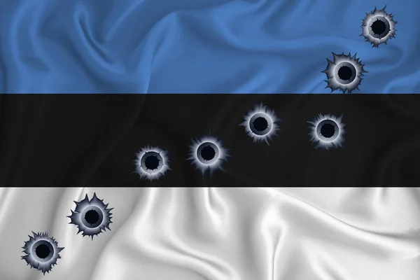 Estonia Flag Close Shot Waving Background Texture Bullet Holes Concept — Fotografia de Stock