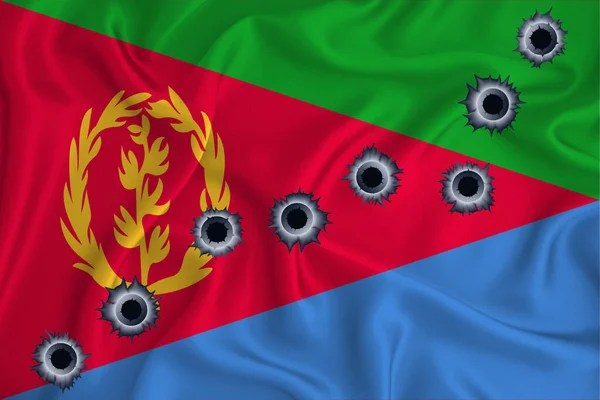Eritrea Flag Close Shot Waving Background Texture Bullet Holes Concept — Stock Fotó