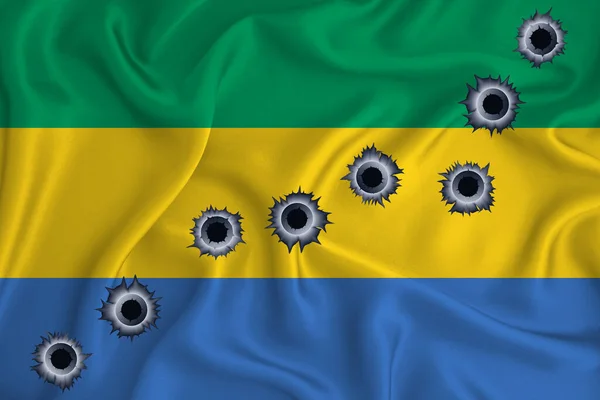 Gabon Flag Close Shot Waving Background Texture Bullet Holes Concept — Stok fotoğraf