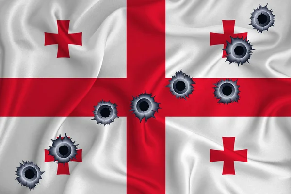 Georgia Flag Close Shot Waving Background Texture Bullet Holes Concept — Fotografia de Stock