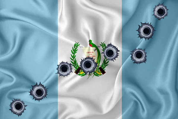 Guatemala Flag Close Shot Waving Background Texture Bullet Holes Concept — Foto de Stock