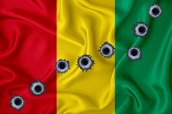Guinea Flag Close Shot Waving Background Texture Bullet Holes Concept — Stok fotoğraf