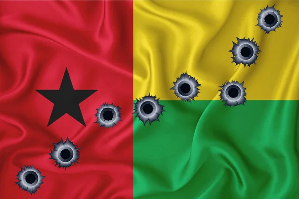 Guinea Bissau Flag Close Shot Waving Background Texture Bullet Holes — Stok fotoğraf