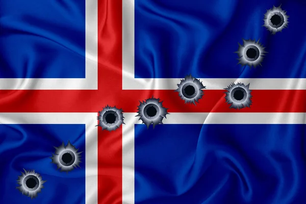 アイスランドの旗銃弾の穴で背景のテクスチャを振ってクローズアップショット デザインソリューションのコンセプト 3Dレンダリング — ストック写真