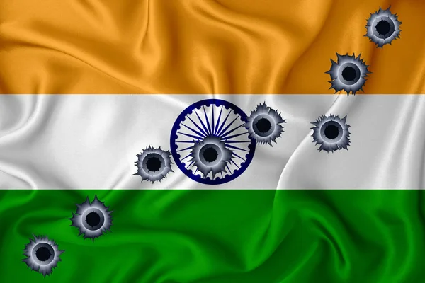 India Flag Close Shot Waving Background Texture Bullet Holes Concept — стокове фото