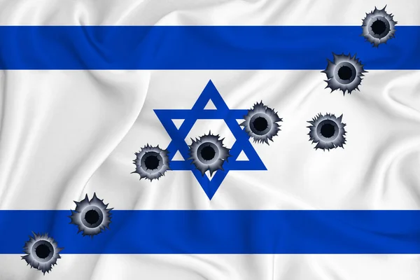 Israel Flag Close Shot Waving Background Texture Bullet Holes Concept — Stockfoto