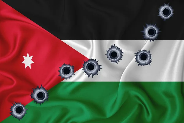 Jordan Flag Close Shot Waving Background Texture Bullet Holes Concept — стокове фото