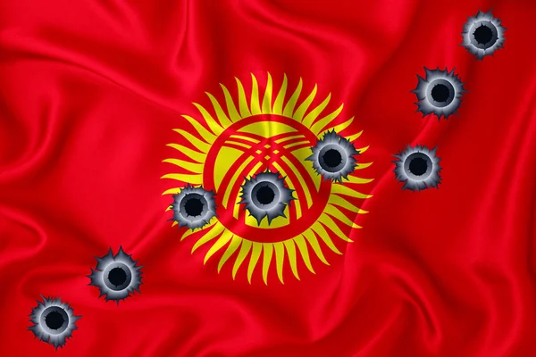 Kyrgyzstan Flag Close Shot Waving Background Texture Bullet Holes Concept — Stock fotografie