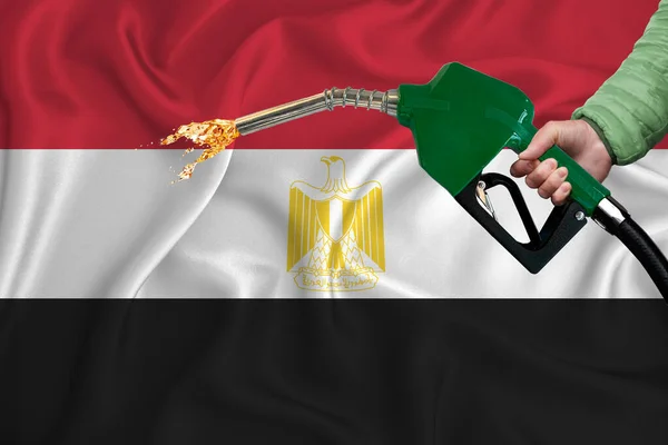 Flaga Egypt Strzał Zbliżeniowy Falach Tekstury Tła Dyszą Pompy Paliwowej — Zdjęcie stockowe