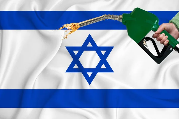 Israel Vlag Close Shot Golvende Achtergrond Textuur Met Brandstofpomp Mondstuk — Stockfoto
