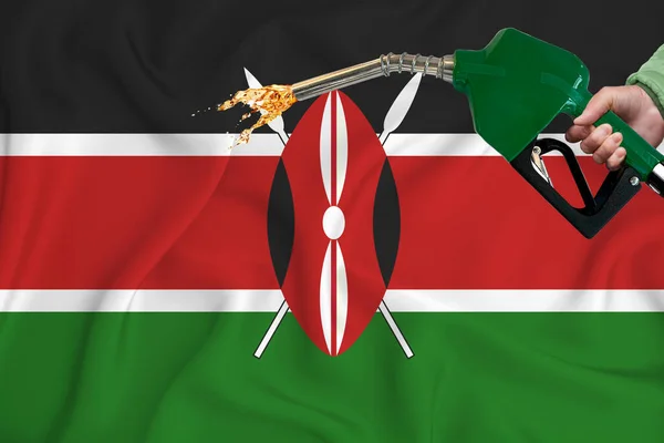 Vlajka Kenya Detailní Záběr Vlnění Textury Pozadí Tryskou Palivového Čerpadla — Stock fotografie