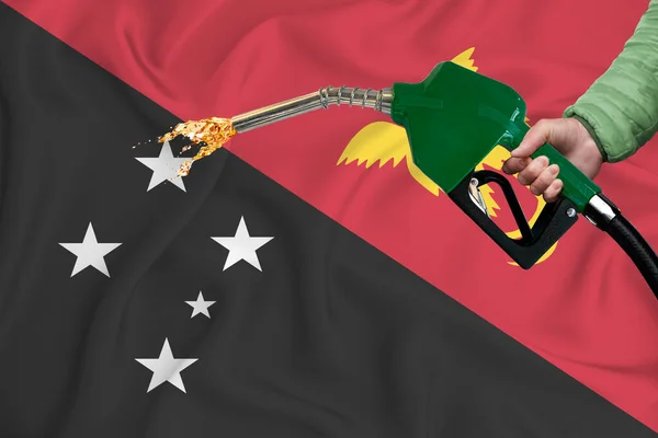 Papua New Guinea Прапор Знижений Розмахуванні Фонової Текстури Соплом Паливного — стокове фото