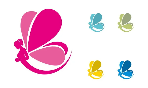Логотип Женщины Бабочки Который Использован Логотипа Здоровья Красоты — стоковый вектор