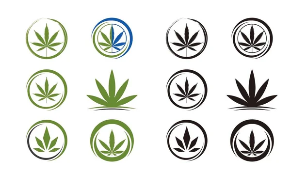 Kannabisz Levél Ikon Készlet Illusztráció Hogy Lehet Használni Logók Bannerek — Stock Vector