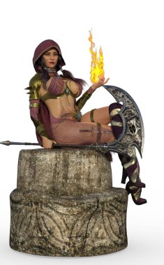 Büyülü ve tırpanlı bir kadının 3 boyutlu görüntüsü