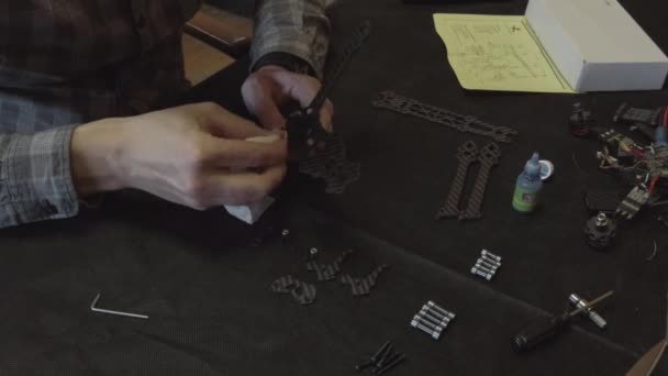 Assembly Carbon Frame Fpv Quadcopter Inches Black Frame Table Four — Αρχείο Βίντεο