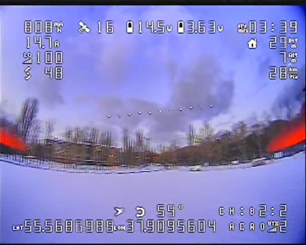 Digitaler Crash Effekt Auf Die Kamera Von Einer Drohne Mit — Stockvideo