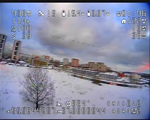 Efecto Choque Digital Cámara Desde Dron Con Una Vista Los — Vídeo de stock