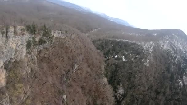 Fpv Quadricottero Volo Montagna Sochi Erba Una Radura Grigio Foresta — Video Stock