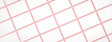 Multiple horizontal business card mockup for branding presentation over pink background, 3d rendering, panoramic layout