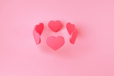 crown from hearts, red hearts on pink background, Valentines day concept, 3d rendering