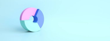 Donut chart on blue background, 3d rendering, panoramic layout